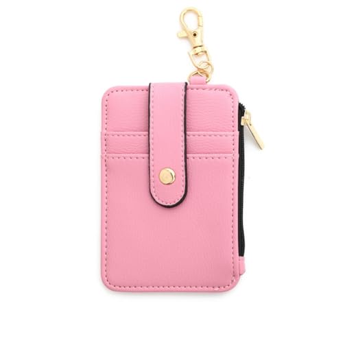 Asudaro Slim Pocket Kreditkarteninhaber Leder Karten Tasche Schlüsselanhänger Karten Aufbewahrungstasche Kartenetui mit Reißverschluss Schlüsselkette Pu Wallet Keychain Geldbörse Pfirsich von Asudaro