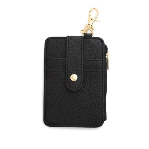 Asudaro Slim Pocket Kreditkarteninhaber Leder Karten Tasche Schlüsselanhänger Karten Aufbewahrungstasche Kartenetui mit Reißverschluss Schlüsselkette Pu Wallet Keychain Geldbörse Schwarz von Asudaro