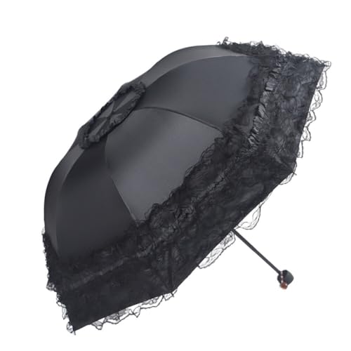 Asudaro Spitze Parasol Regenschirm Hochzeitsschirm Brautschirm Lolita Cosplay Spitze Sonnenschirm Sonne/Regen Mädchen Prinzessin für Parteien, Rollenspiel, täglichen Gebrauch Schwarz von Asudaro