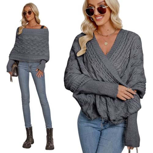 Asudaro Strickschal Mit Ärmeln Damen Winter Pulloverschal Wickelpullover Gestrickter Multifunktionaler Zopfmusterschal Mode Poncho Schal Cape Schal Stola Einfarbig Wrap Scarf von Asudaro
