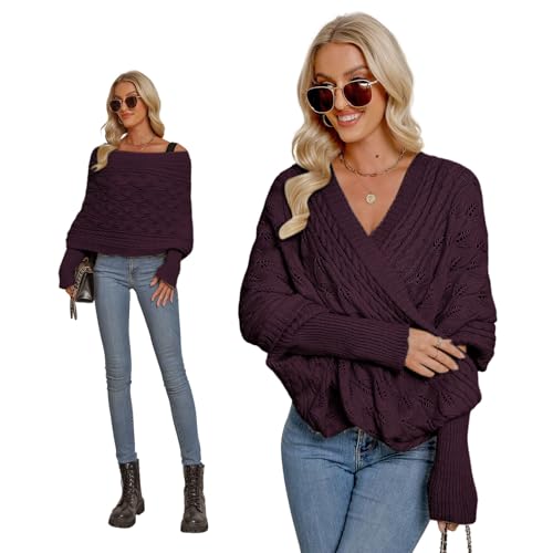 Asudaro Strickschal Mit Ärmeln Damen Winter Pulloverschal Wickelpullover Gestrickter Multifunktionaler Zopfmusterschal Mode Poncho Schal Cape Schal Stola Einfarbig Wrap Scarf von Asudaro