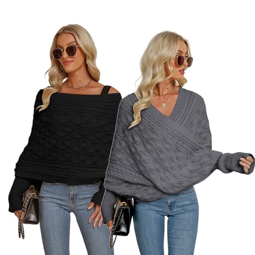Asudaro Strickschal Mit Ärmeln Damen Winter Pulloverschal Wickelpullover Gestrickter Multifunktionaler Zopfmusterschal Mode Poncho Schal Cape Schal Stola Einfarbig Wrap Scarf von Asudaro