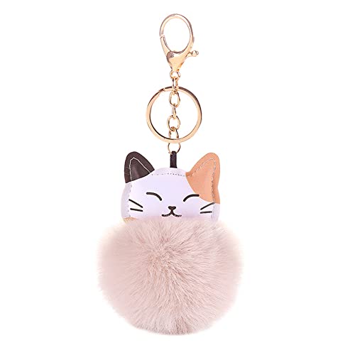 Asudaro Süßer Plüsch Schlüsselanhänger, Katze Fellknäuel Schlüsselring Fellknäuel Anhänger Bommel Anhänger Flauschiger Plüsch Schlüsselanhänger Dame Mädchen Handtaschenanhänger Keychain Dekor Beige von Asudaro