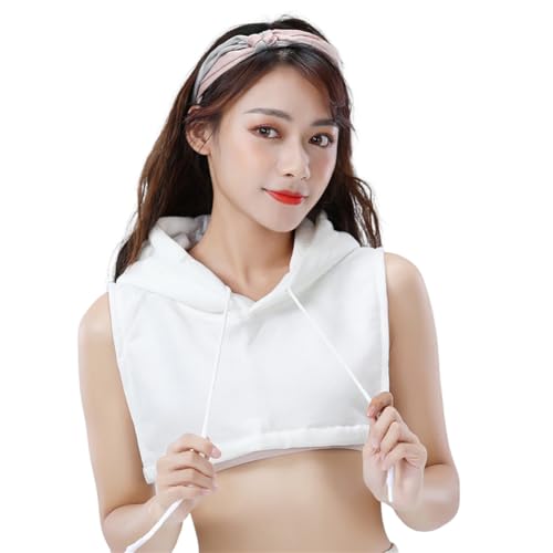 Asudaro Unisex Hoodie Falsche Kragen Rollkragen Abnehmbare Halb Winter Pullover Dekorative Crop Top Kapuzen Fake Kragen Pullover Halbes Hemd Bluse Winter Hoodie Baumwolle Falscher Kragen Weiß von Asudaro
