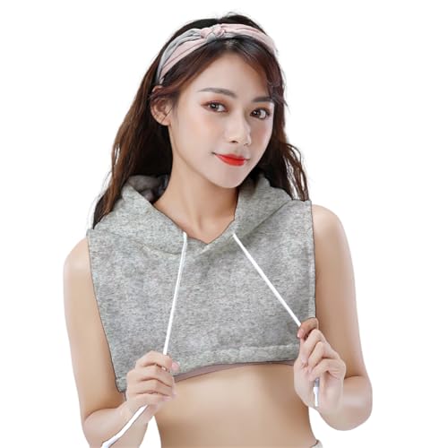 Asudaro Unisex Hoodie Falsche Kragen Rollkragen Abnehmbare Halb Winter Pullover Dekorative Crop Top Kapuzen Fake Kragen Pullover Halbes Hemd Bluse Winter Hoodie Baumwolle Falscher Kragen grau von Asudaro