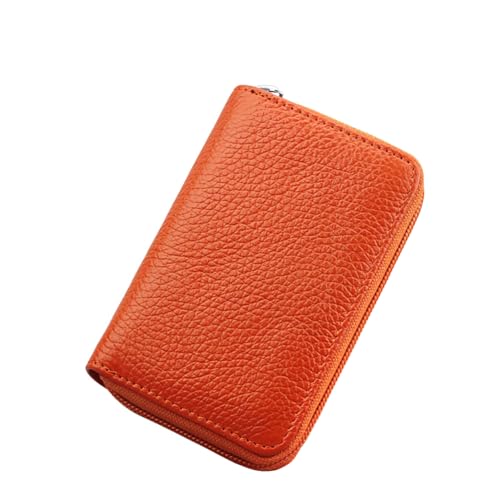 Asudaro Unisex Kartenpaket, 6cm X12 cm Kartentasche Aus Echtem Leder Kleine Kartenbox Aus Leder Mit Reißverschluss Modische Brieftasche Mit Mehreren Kartenfächern Für Bis Zu 26 Karten orange von Asudaro