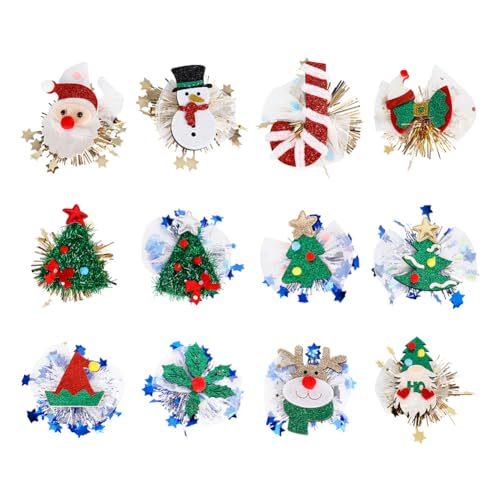 Asudaro Weihnachts Haarspangen,12 Haarnadeln für Kinder Weihnachtsmann-Haarnadel Weihnachts Haarspangen Set Weihnachten Hirschgeweih Haarspangen Mädchen Beerenblatt-Haarnadel Festlicher Haarschmuck von Asudaro