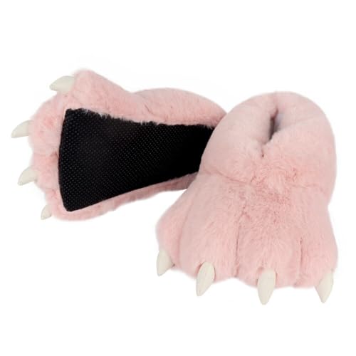 Asudaro Winter Tier Pfote Schuhe, Damen Cartoon Plüsch Tier Füße Pfote Pantoffel Anti-Rutsch-Hausschuhe Soft Funny Monster Hausschuhe Baumwolle Pantoffel Slipper für Erwachsene Frauen Rosa von Asudaro