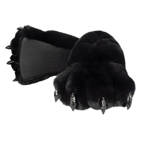 Asudaro Winter Tier Pfote Schuhe, Damen Cartoon Plüsch Tier Füße Pfote Pantoffel Anti-Rutsch-Hausschuhe Soft Funny Monster Hausschuhe Baumwolle Pantoffel Slipper für Erwachsene Frauen Schwarz von Asudaro