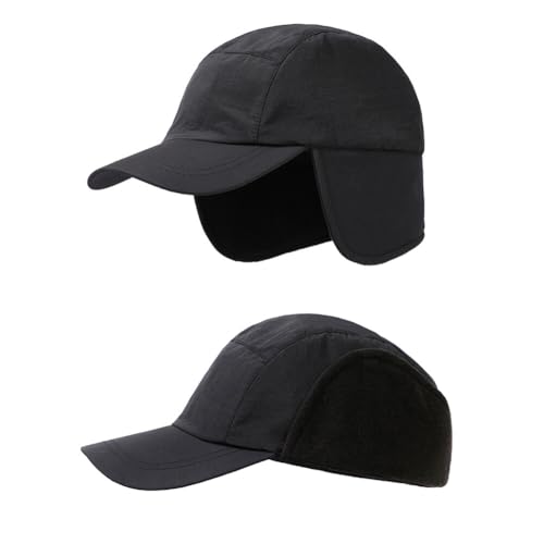 Asudaro Winter Visor Baseball Cap, Wasserdicht Herren Wintermütze Baseballmütze Mit Ohrenklappen Verstellbar Cap Baseball Kappe Schirmmütze für Männer Damen Outdoor-Bergsteigen Reisen Schwarz von Asudaro