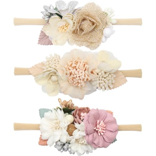 Baby Exquisites Blumen Haarband,Asudaro Weiches Süßes Nylon Haarband Haarschmuck Mit Blumenmuster Für Babys Und Mädchen Neugeborenes Stirnband Baby Haarschmuck Für Party Hochzeit Familienfoto Typ 4 von Asudaro