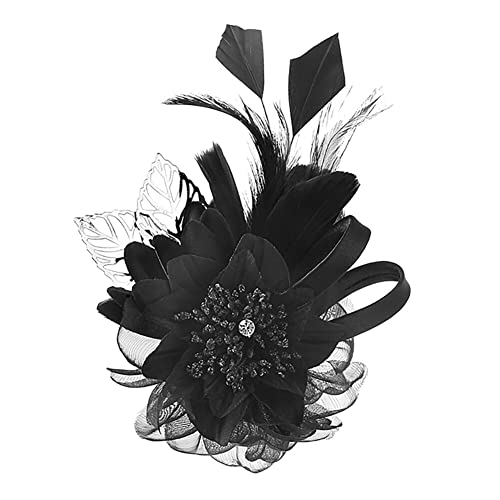 Blumen Brosche,Asudaro 20cm X 10cm Stoff Blumen Nadel Feder Brosche Vintage Elegante Feder Brosche Blumenclips Hut Haarnadel Haarspange Feder Party Zubehör Für Frauen Und Mädchen Schwarz von Asudaro