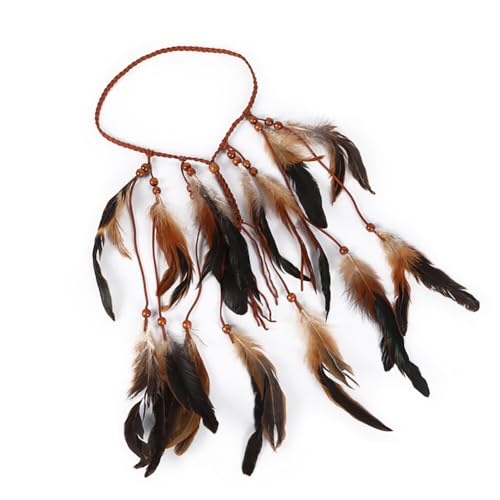 Boho Feder Stirnbänder Indisches Haarband Handgefertigtes Indianer Fascinator Feder-Haarband Kopfbedeckung Langes Feder-Haar-Accessoire Hippie Dekor Cosplay Verkleiden Fancy Federschmuck Blau von Asudaro