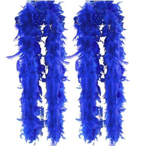 Bunte Federn Boa,2pcs Federboa Feder Boas 2 Meter Flauschige Türkei Marabu Feder Trim Streifen Schal Diy Handwerk Weihnachten Party Halloween Kostüm Federn Boa Kostümparty für Mädchen Königsblau von Asudaro