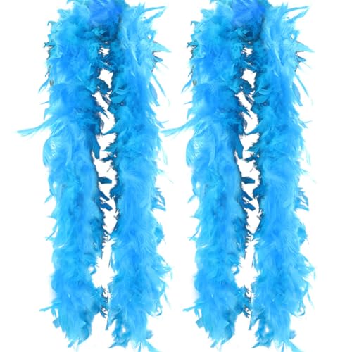 Bunte Federn Boa,2pcs Federboa Feder Boas 2 Meter Flauschige Türkei Marabu Feder Trim Streifen Schal Diy Handwerk Weihnachten Party Halloween Kostüm Federn Boa Kostümparty für Mädchen blauer See von Asudaro