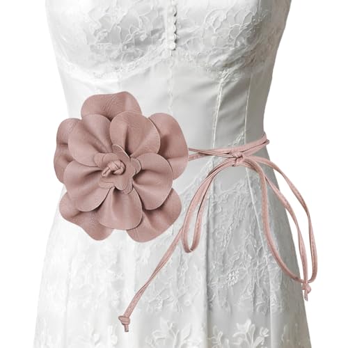 Damen Blumen Gürtel,Verstellbarer PU Leder Gürtel,Brautjungfer Schärpe Floral Gürtel,Dünner Blumengürtel mit großer dekorativer Blume,Für Frauen Mädchen Blume Stil Braut Prom Kleid Zubehör(pink) von Asudaro