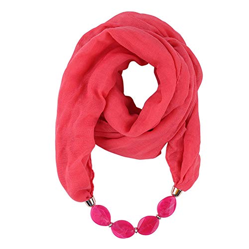 Damen Tücher Halskette Modeschmuck Anhänger Schals Sonnenschutz Jahrgang böhmischen Stil Kette Quasten Schal Halskette Halstücher Bekleidung Elegante Schal Wrap Pashminas 180 x 48CM Wassermelonenrot von Asudaro