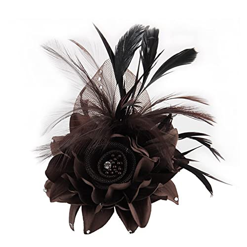 Damen Vintage Feder Brosche,Asudaro Blumen Feder Brautbroschen Haarschmuck Vintage Brosche Stoff Corsage Broschen Hochzeit Broschen für Frauen Party Haarschmuck Mode Hut Elegant Kaffee von Asudaro