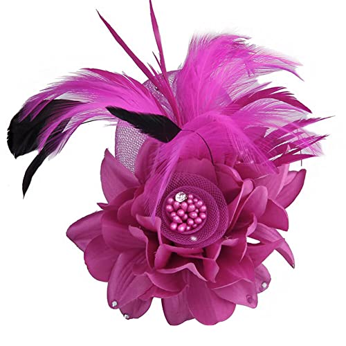 Damen Vintage Feder Brosche,Asudaro Blumen Feder Brautbroschen Haarschmuck Vintage Brosche Stoff Corsage Broschen Hochzeit Broschen für Frauen Party Haarschmuck Mode Hut Elegant Rosenrot von Asudaro