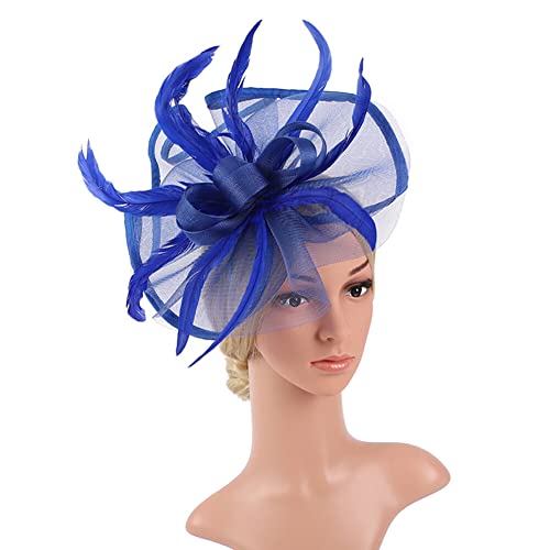 Feder Haarschmuck Haarreif,Asudaro Feather Fascinator Feder Blume Mesh Fascinator Stirnband Kopfschmuck Frauen Headwear Kopfbedeckung für Tea Party Hochzeit Kirche Blau von Asudaro