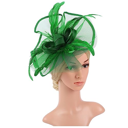 Feder Haarschmuck Haarreif,Asudaro Feather Fascinator Feder Blume Mesh Fascinator Stirnband Kopfschmuck Frauen Headwear Kopfbedeckung für Tea Party Hochzeit Kirche Grün von Asudaro