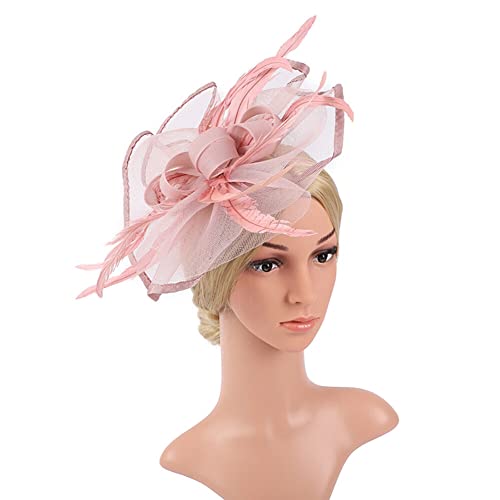 Feder Haarschmuck Haarreif,Asudaro Feather Fascinator Feder Blume Mesh Fascinator Stirnband Kopfschmuck Frauen Headwear Kopfbedeckung für Tea Party Hochzeit Kirche Pfirsich von Asudaro