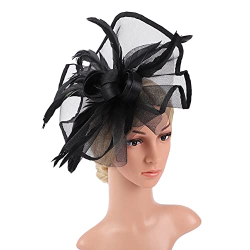 Feder Haarschmuck Haarreif,Asudaro Feather Fascinator Feder Blume Mesh Fascinator Stirnband Kopfschmuck Frauen Headwear Kopfbedeckung für Tea Party Hochzeit Kirche Schwarz von Asudaro