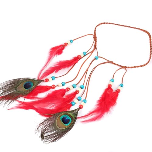 Feder-Stirnband Boho Hippie Kopfschmuck Feder Haarband Vintage Feder Haar Accessoires Haarschmuck Haarbänder Frauen Festival Karneval Kostüm Böhmische Indisch Haarbände Kopfbedeckung Blau von Asudaro