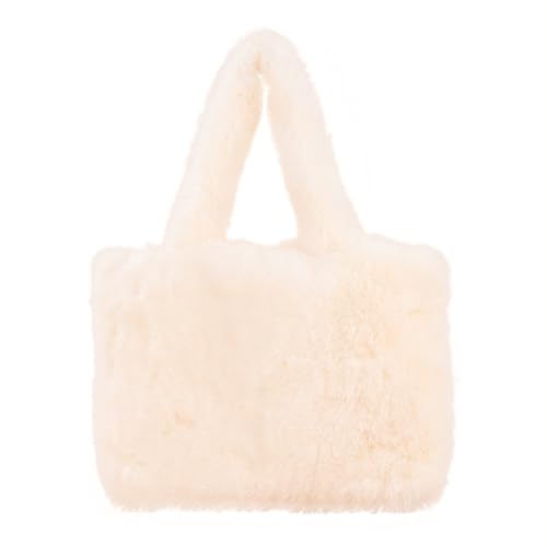 Flauschige Plüsch Schultertaschen Damen Herbst Winter Kunstfell Tote Bag Unterarmtasche Handtasche Geldbörse Elegant Tote Bag Kunstpelz Plüsch Shopper Handtaschen Tragetasche Arbeitstasche Beige von Asudaro