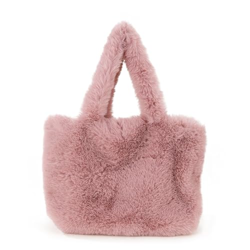 Flauschige Plüsch Schultertaschen Damen Herbst Winter Kunstfell Tote Bag Unterarmtasche Handtasche Geldbörse Elegant Tote Bag Kunstpelz Plüsch Shopper Handtaschen Tragetasche Arbeitstasche Rosa von Asudaro