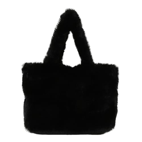 Flauschige Plüsch Schultertaschen Damen Herbst Winter Kunstfell Tote Bag Unterarmtasche Handtasche Geldbörse Elegant Tote Bag Kunstpelz Plüsch Shopper Handtaschen Tragetasche Arbeitstasche Schwarz von Asudaro