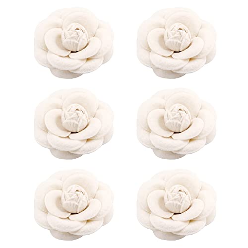 Frauen Blume Brosche, Asudaro 6Pcs Niedlich Stoff Pin Hochzeit Abzeichen Blume Brosche Kamelie Stoff Brosche Anstecknadel Brust Pin für Bluse/Jacke/Mantel/Handtasche/Dankeschön Geschenk Beige von Asudaro