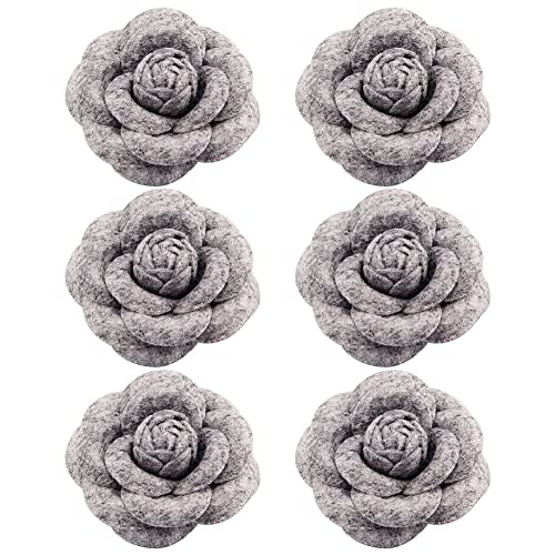 Frauen Blume Brosche, Asudaro 6Pcs Niedlich Stoff Pin Hochzeit Abzeichen Blume Brosche Kamelie Stoff Brosche Anstecknadel Brust Pin für Bluse/Jacke/Mantel/Handtasche/Dankeschön Geschenk Grau von Asudaro