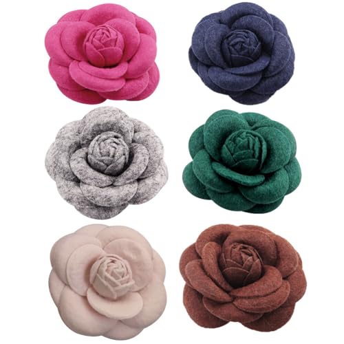 Frauen Blume Brosche, Asudaro 6Pcs Niedlich Stoff Pin Hochzeit Abzeichen Blume Brosche Kamelie Stoff Brosche Anstecknadel Brust Pin für Bluse/Jacke/Mantel/Handtasche/Dankeschön Geschenk Typ 02 von Asudaro