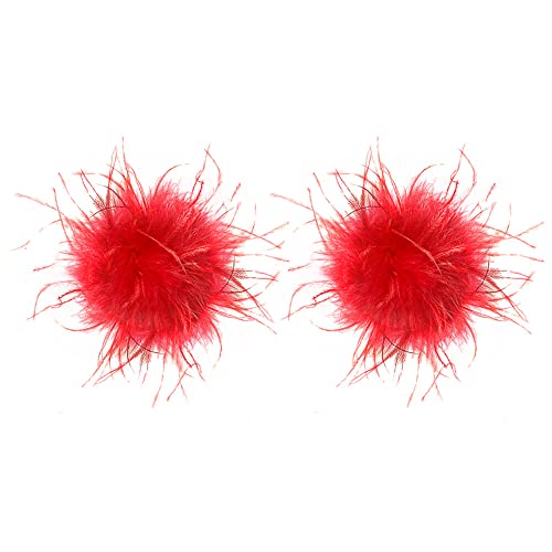 Frauen Mädchen Feder Brosche,Asudaro Vintage Natürliche Flauschige Straußenfeder Brosche Schmuck Fascinators Braut Dekor Damen Blumen Broschen Pins Brosche Anstecknadel für Festival Hochzeit Rot 2St von Asudaro