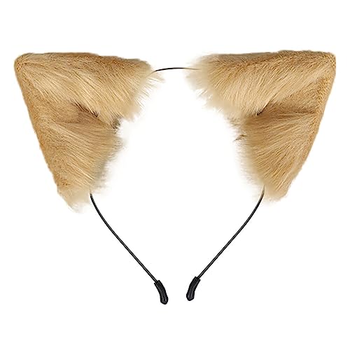 Fuchs Stirnband Kopfbedeckung,Asudaro Fuchs Stirnband Plüsch Fuchsohren Cosplay Haarband Handgefertigtes Fell Fuchs Katzenohren Stirnband Für Frauen Mädchen Party Halloween Geburtstag Cosplay Khaki von Asudaro