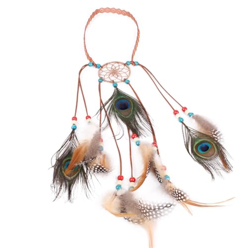 Indianer Kopfschmuck Damen Indianer Stirnband Federschmuck Haarband Feder-Stirnband Haar Feder Damenhaar Abschlussball-Accessoires Cosplay-Kostüm Kopfbedeckung arnevals kostüme Zubehör Rosenrot von Asudaro