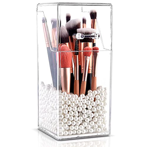 Kosmetikpinsel Organizer,Asudaro 8.8 cm X 8.8 cm X 21 cm Desktop Make-Up Pinsel Eimer Acryl Make-Up Aufbewahrung Mit Deckel Für Augenbrauenstift Eyeliner Lippenstift Pinsel Bleistifte Transparent von Asudaro