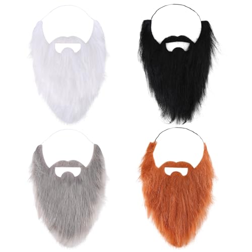 Künstlicher Bart Asudaro 4 Stück Weihnachten Halloween Ältere Vollbart Schnurrhaare Lustiger künstlicher Schnurrbart Falsche Schnurrhaare Gesichtsbehaarung Zubehör für Cosplay Party Requisiten von Asudaro