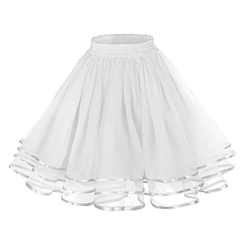Tüllrock Frauen Mädchen Krinoline Petticoat Lolita Unterrock Kleider Ballett Tutu Abschlussball Party Faltenkleid Puffy Rock Cosplay Saum Kleid, 50cm lang Weiß von Asudaro