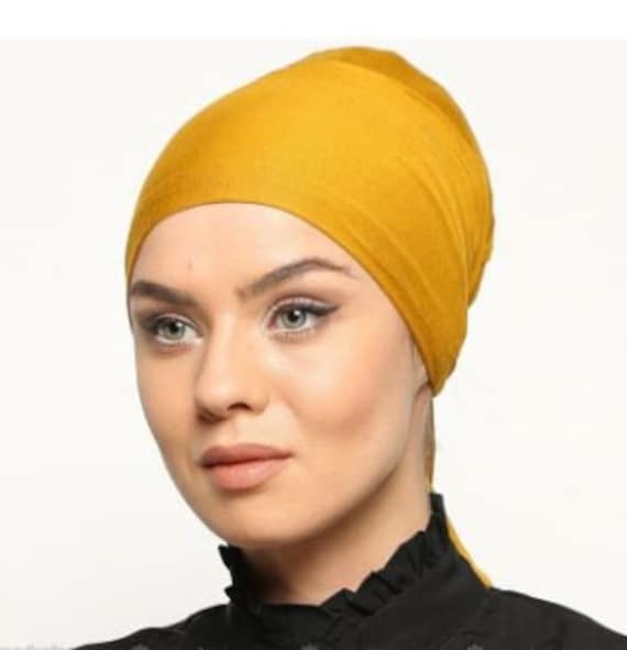 Senf Unterschal & No Slip Stirnband-All in One Hat-Große Unter Tichel, Kopftücher, Chemo, Kopfbedeckungen, Hijab, Kopfschmuck von Asuhanstore
