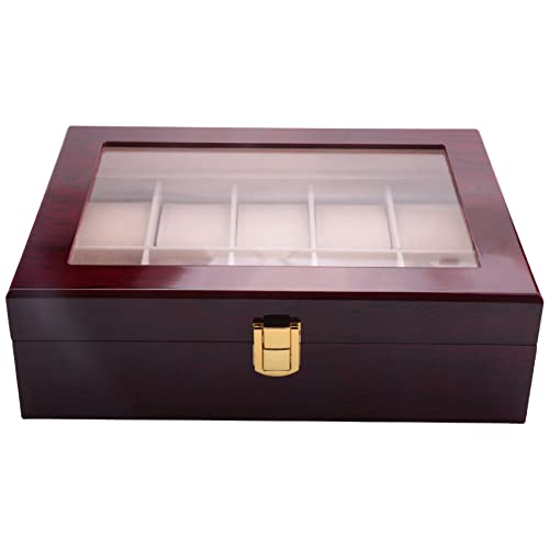 Asuinxurr Luxus Uhren Box Uhren Halter Box für Uhren Herren Glas Top Schmuck Organizer Box 10 Gitter Uhren Organizer von Asuinxurr