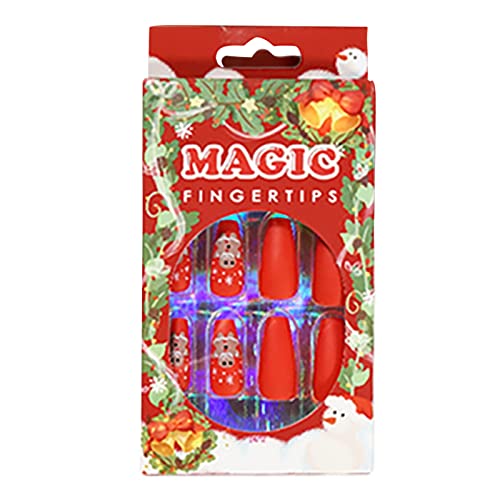 24 Stück/Set Weihnachtsnägel zum Aufdrücken, volle tragbare Kunst-Acryl-Nägel für Kinder und Frauen von Asukohu