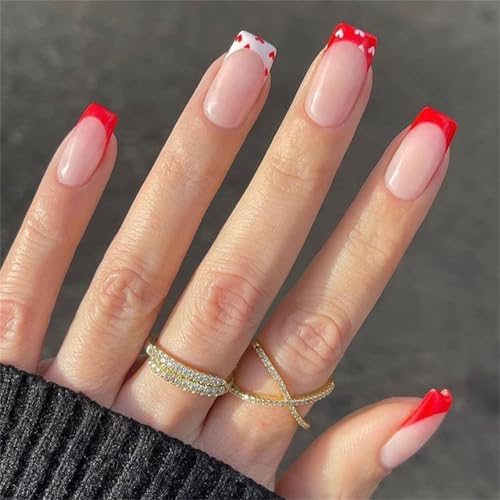 24 Stück Nägel zum Aufdrücken, quadratisch, zum Aufkleben auf Nägel, französisches Design, falsche künstliche Geschenke für Frauen und Mädchen, quadratisch von Asukohu