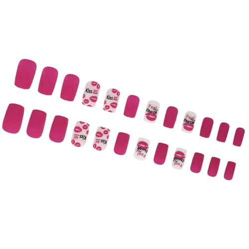 24 quadratische Nägel zum Aufdrücken, künstliche Nägel, Valentinstag, volle Abdeckung, Zubehör für Frauen, künstliche Nägel von Asukohu