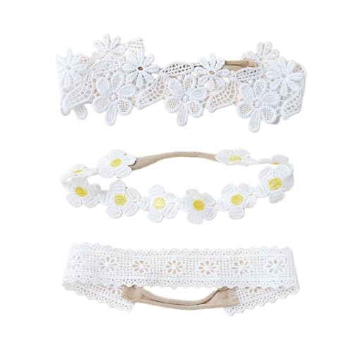 3 x Stirnbänder mit Spitzenstickerei für Neugeborene, stilvolles Haarband mit hoher Elastizität und weich für sanften Hautschutz von Asukohu