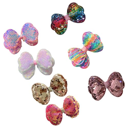 7 x Haarspangen für Weihnachten, Party, Pailletten, doppellagig, Schleifen, Haarspange für Mädchen, Kinder, modisches Haar-Accessoire von Asukohu