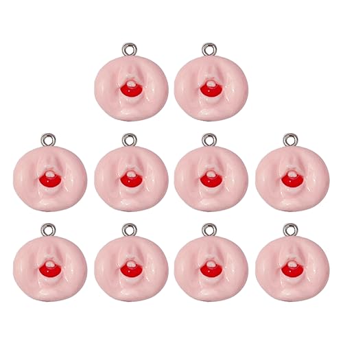 Asukohu 10 x Mädchen-Anhänger mit rotem Mund und Lippe, Kunstharz, zur Schmuckherstellung, flache Rückseite, Ohrringe, Halskette, Schlüsselanhänger, Lippenanhänger zur Schmuckherstellung von Asukohu