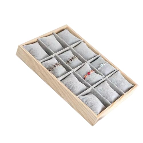 Asukohu 12 Fachkontakte Holzschmuck Aufbewahrungsbox Mit Abnehmbaren Kissen Und Clear Cover Zubehör Für Armband Display Stapelbar Schmuckablast Tablett von Asukohu