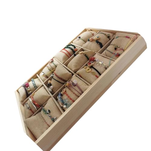 Asukohu 12 Fachkontakte Holzschmuck Aufbewahrungsbox Mit Abnehmbaren Kissen Und Clear Cover Zubehör Für Armband Display Stapelbar Schmuckablast Tablett von Asukohu
